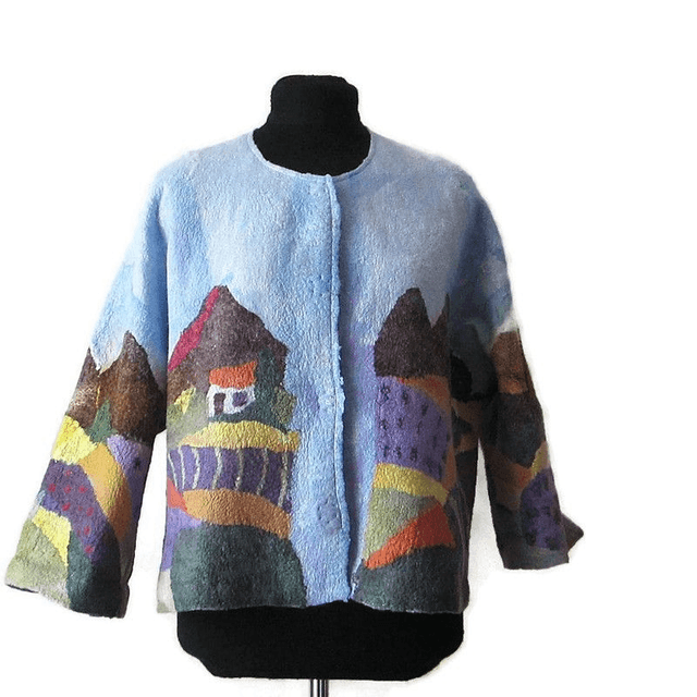 Art Jacket donna feltro lana merino Giacca fatta a mano calda giacca boho