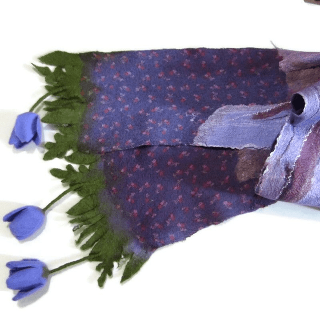 Sciarpa lana merino seta infeltrita fiori Sciarpa Caldo Fatto a mano viola lunga donna regali unici donne regalo ragazza Sciarpa bohémien