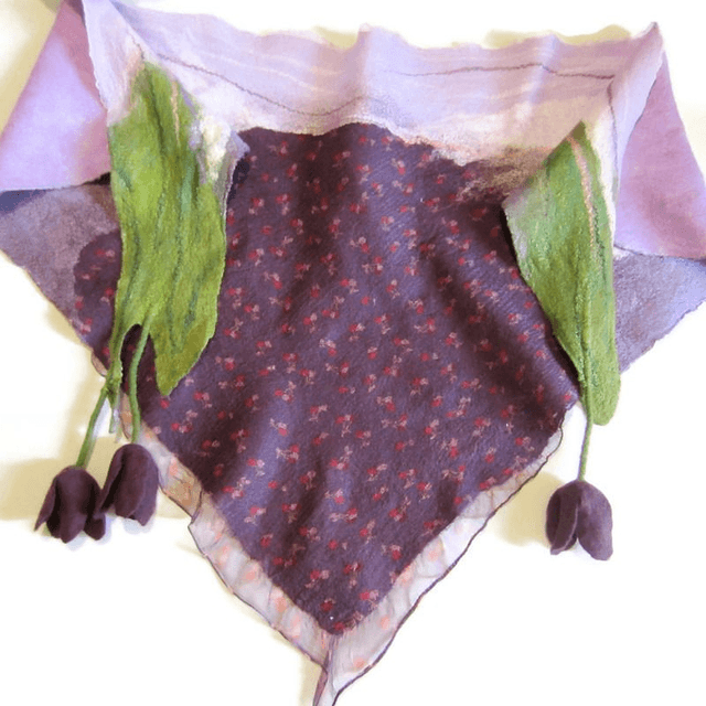 Sciarpa lavanda viola Bactus lana merino seta Feltro Fatto a mano scialle infeltrito infeltrimento fiori donna Scialle Regalo unico ragazze