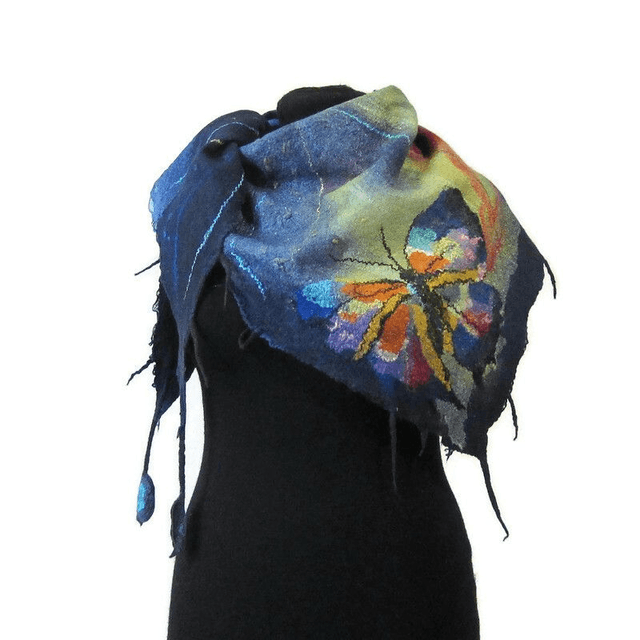 Shawl wool merino silk wrap warm Handmade felted shawl bactus felting farfalla women Unique gift for women