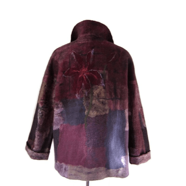 Giacca feltro lana merino seta morbida Giacca infeltrimento fatta a mano boho bordeaux lavanda Giacca calda per donna OOAK