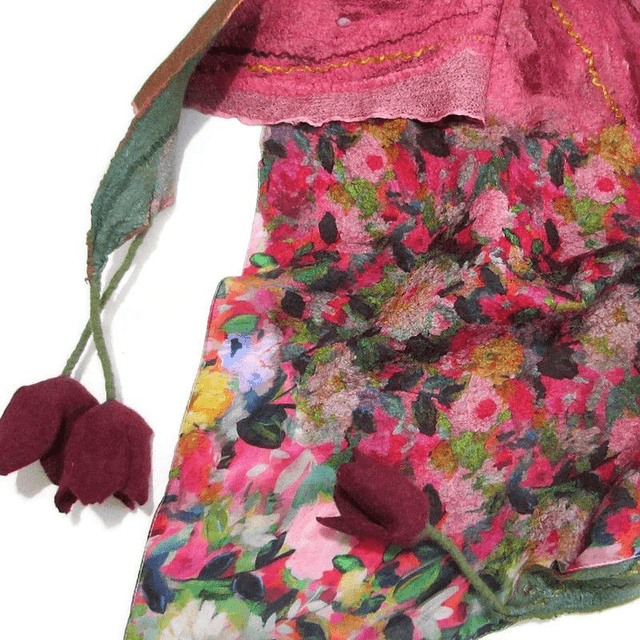Scialle Bactus lana merino seta feltro Fatto a mano scialle Caldo infeltrimento fiori tulipani Sciarpa rosso donna Scialle Regalo unico