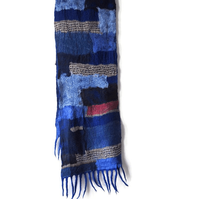 Sciarpa da uomo lana merino seta blu Sciarpa feltro calda infeltrimento fatto a mano Regalo unico per lui