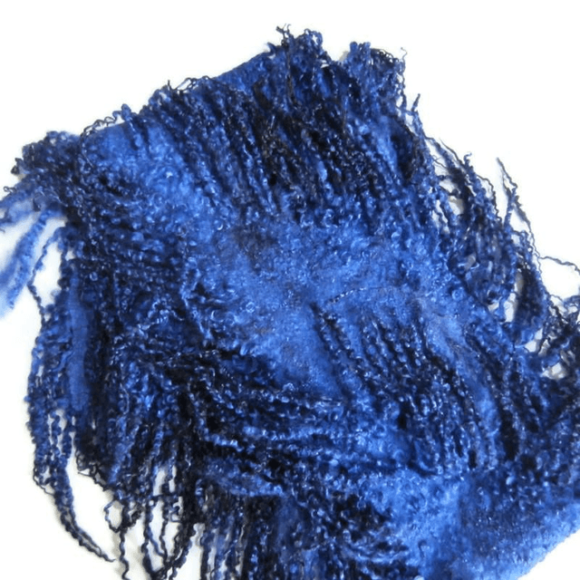 Infeltrito sciarpa lunga blu stola boho di lana