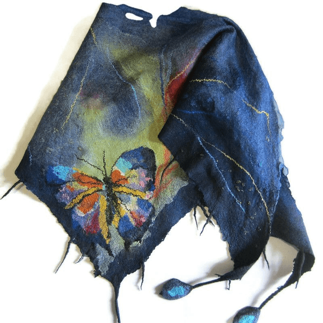 Shawl wool merino silk wrap warm Handmade felted shawl bactus felting farfalla women Unique gift for women
