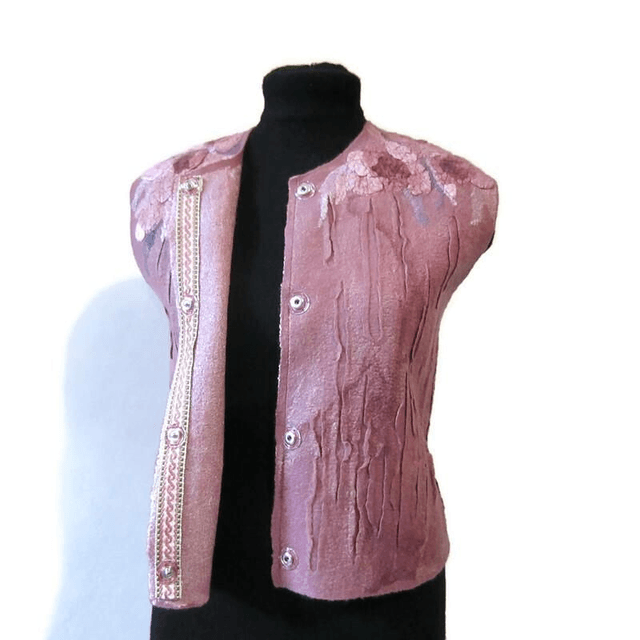 Gilet da donna infeltrito di lana merino e seta