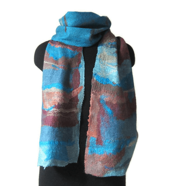Sciarpa unisex lana merino seta Sciarpa feltro sciarpa uomo turchese Sciarpa calda lunga infeltrita Sciarpa fatta a mano