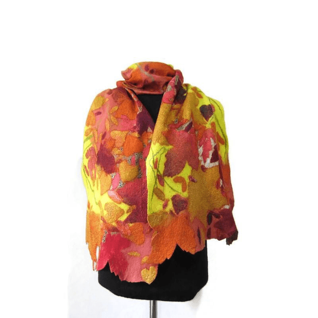 Sciarpa d'arte Infeltrito giallo arancio di lana merino