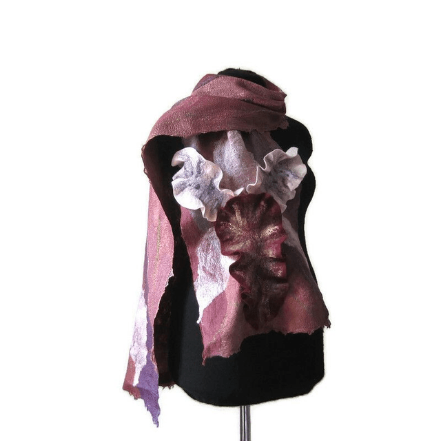 Sciarpa donna lana seta infeltrita Sciarpa bordeaux rosa Infeltrimento fatto a mano Sciarpa lunga calda regalo unico per le donne
