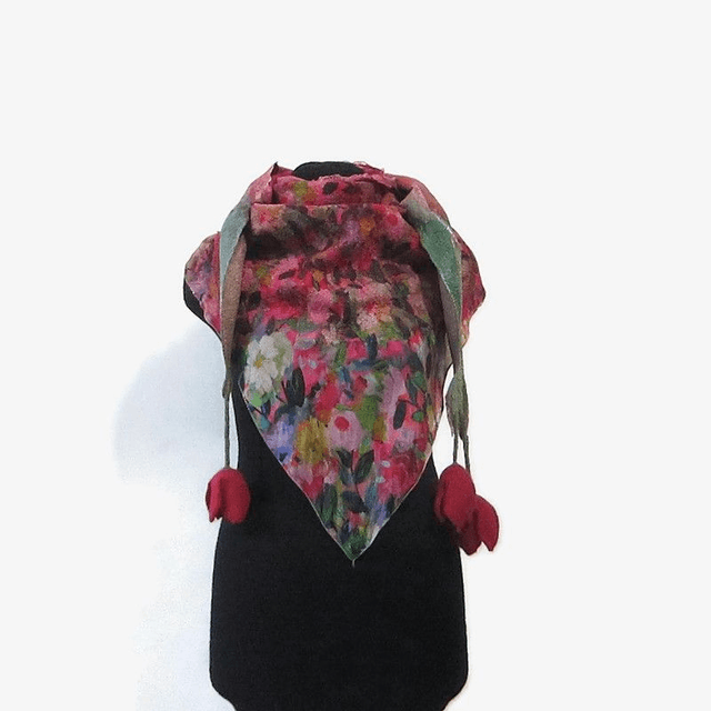 Scialle Bactus lana merino seta feltro Fatto a mano scialle Caldo infeltrimento fiori tulipani Sciarpa rosso donna Scialle Regalo unico