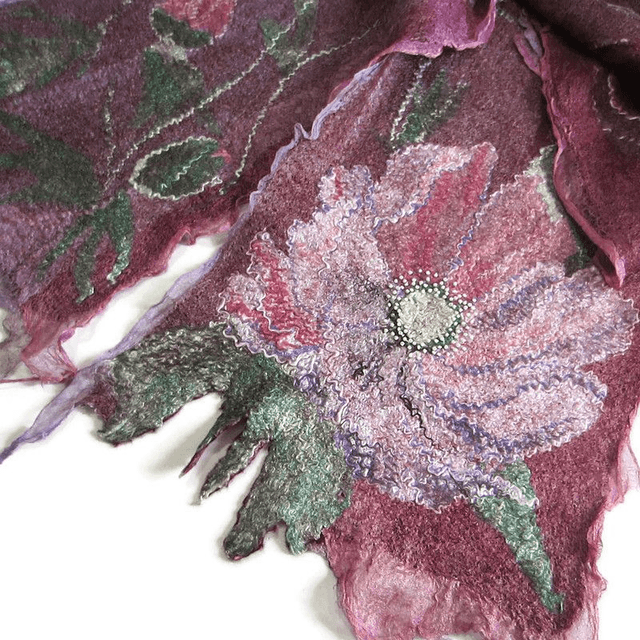 Sciarpa feltro lana merino seta Sciarpa artistica Caldo Sciarpa lunga Borgogna Infeltrimento fatto a mano regalo unico per le donne