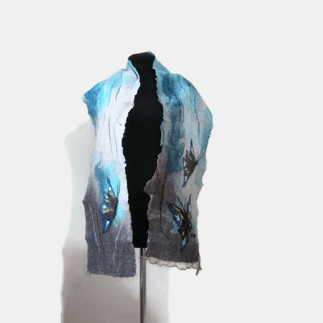 Art Sciarpa donna Feltro lana merino seta turchese lungo Infeltrimento fatto a mano regalo unico