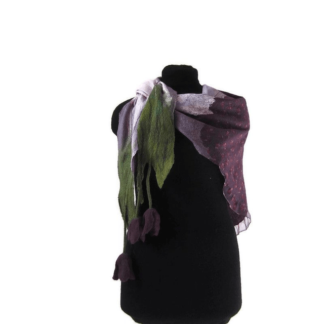 Sciarpa lavanda viola Bactus lana merino seta Feltro Fatto a mano scialle infeltrito infeltrimento fiori donna Scialle Regalo unico ragazze