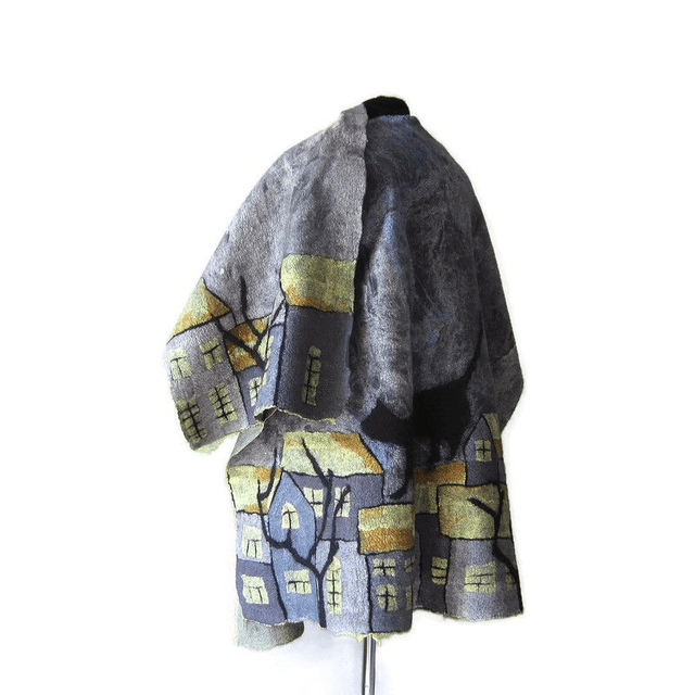 Poncho donna lana infeltrimento seta grigio infeltrito fatto a mano regalo unico per le donne