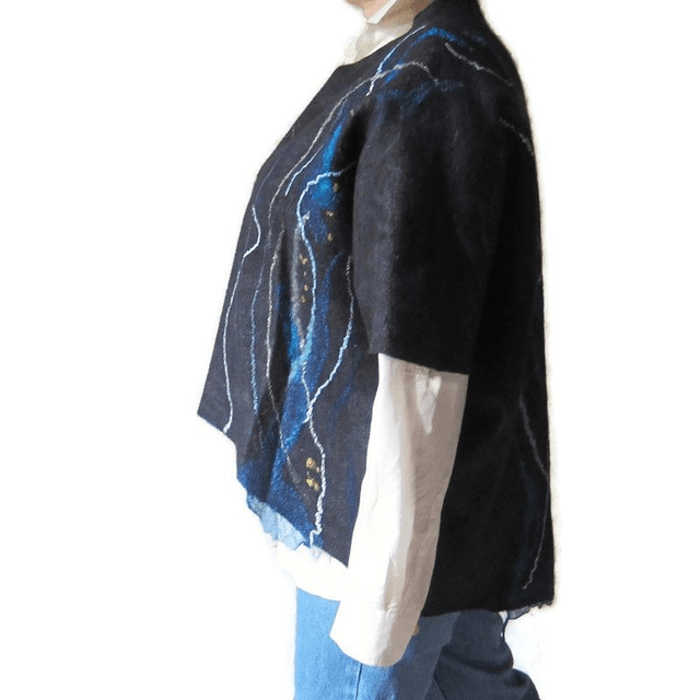 Gilet donna lana merino infeltrito Gilet nero fatto a mano Gilet caldo