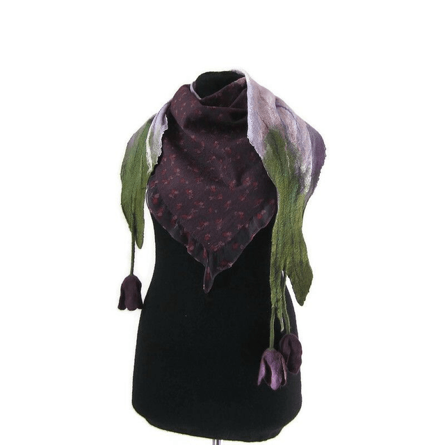 Sciarpa lavanda viola Bactus lana merino seta Feltro Fatto a mano scialle infeltrito infeltrimento fiori donna Scialle Regalo unico ragazze