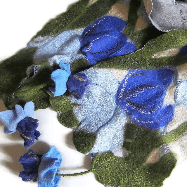 Sciarpa Beige verde seta lana merino feltro Sciarpa fatta a mano infeltrimento fiori Iris Sciarpa lunga calda donna Regalo unico