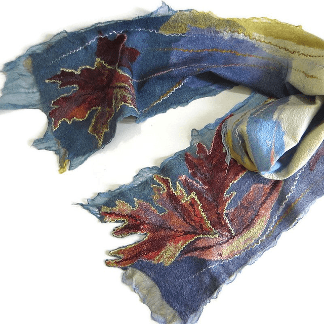 Sciarpa feltro lana merino seta Sciarpa artistica unisex Caldo Sciarpa lunga oro marrone Infeltrimento fatto a mano regalo unico per donne