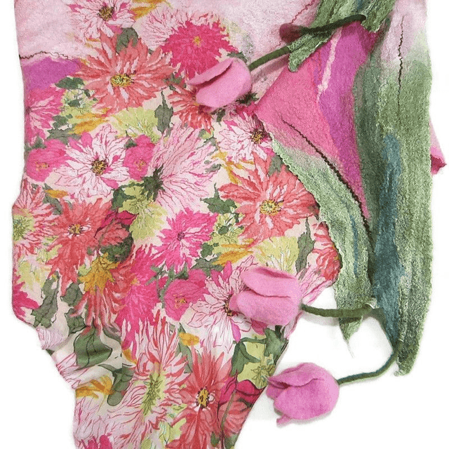 Scialle Bactus lana merino seta feltro Fatto a mano scialle infeltrimento fiori tulipani Sciarpa rosa donna Scialle Regalo unico