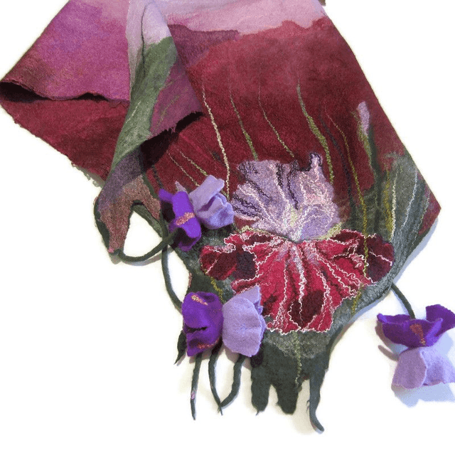 Sciarpa feltro lana merino Scialle fatto a mano infeltrimento fiori sciarpa per donna Eco fashion Regalo unico per donna