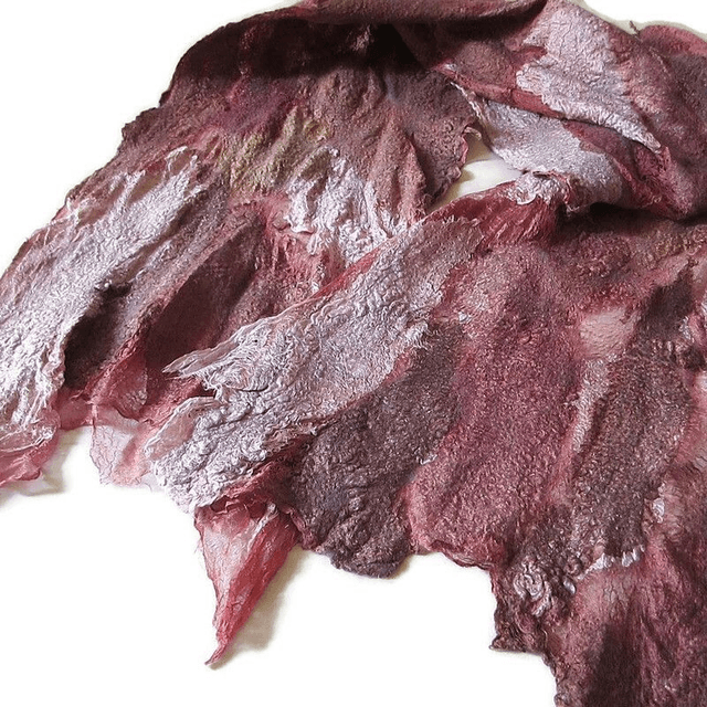 Sciarpa colore lavanda marrone bordeaux feltro lana e seta Sciarpa lunga fatta a mano Infeltrimento regali unici per le donne stile bohémien