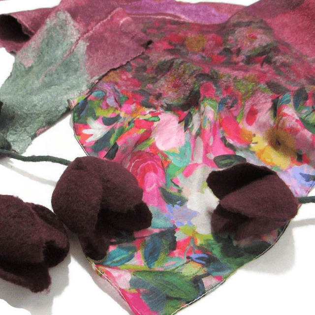 Scialle lana merino seta feltro Fatto a mano scialle Caldo infeltrimento fiori tulipani Sciarpa rosso donna Scialle Regalo unico