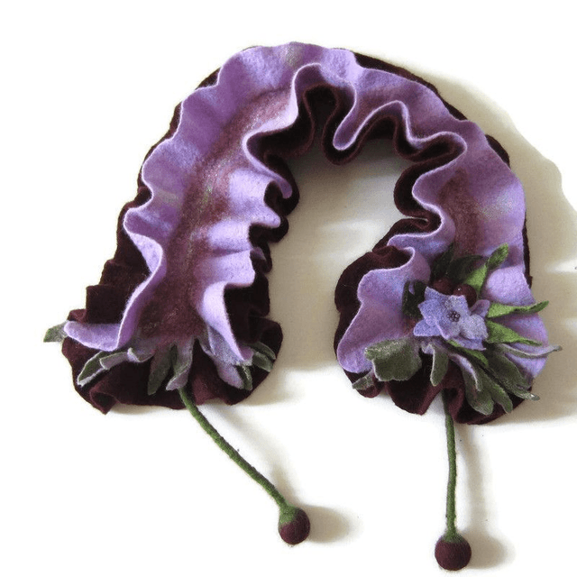 Scarf neckpiece felted wool merino felting Handmade Scarf lavender burgundy color Gift unique for her Scarf little Scarf women girls.