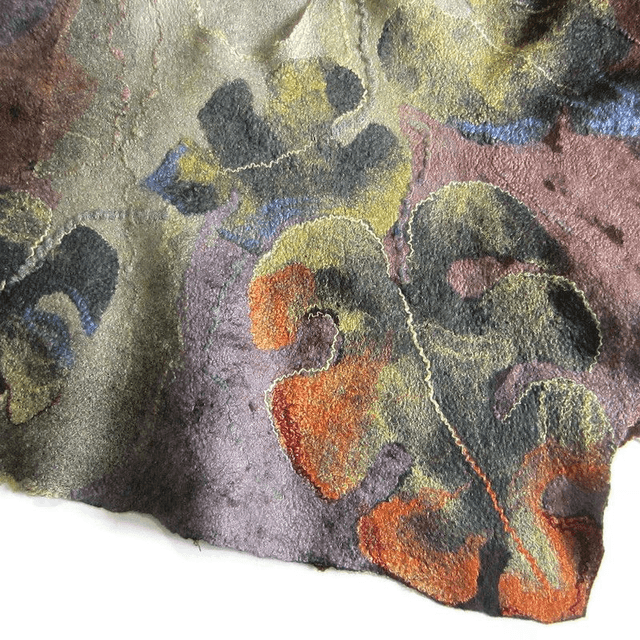 Art Poncho donna lana seta marrone foglie dorate feltro fatto a mano regali unici per le donne