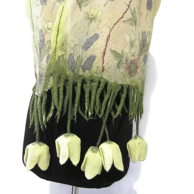 Sciarpa donna fatta a mano Sciarpa giallo tulipano infeltrita lana seta fiori Sciarpa lunga Regalo unico per lei