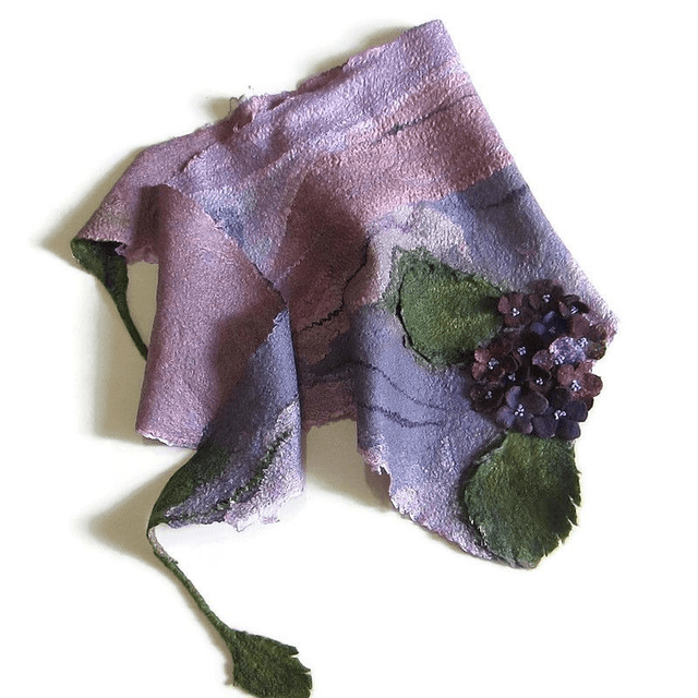 Foulard Sciarpa collo piccola lana merino seta infeltrita Fatto a mano Sciarpa collo donna calda ortensia viola Regali unici per lei