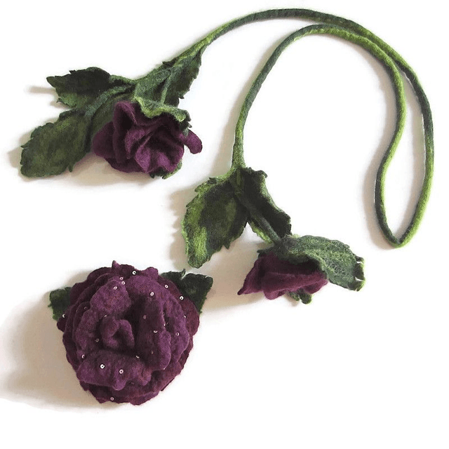 Collana infeltrita lana merino rosa viola spilla infeltrita Collane fatto a mano regali unici