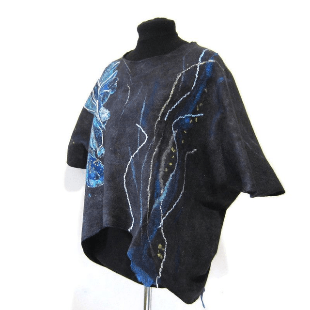 Gilet donna lana merino infeltrito Gilet nero fatto a mano Gilet caldo