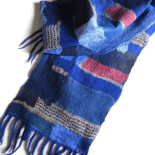 Sciarpa da uomo lana merino seta blu Sciarpa feltro calda infeltrimento fatto a mano Regalo unico per lui