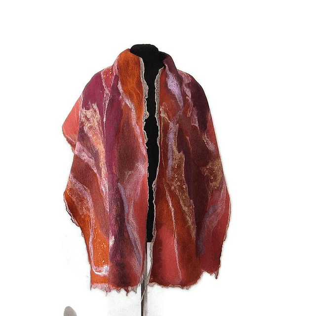 Stola lana merino seta feltro Sciarpa d'arte calda arancione lungo infeltrimento fatto a mano Regalo