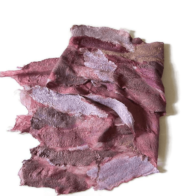 Sciarpa colore lavanda marrone bordeaux feltro lana e seta Sciarpa lunga fatta a mano Infeltrimento regali unici per le donne stile bohémien