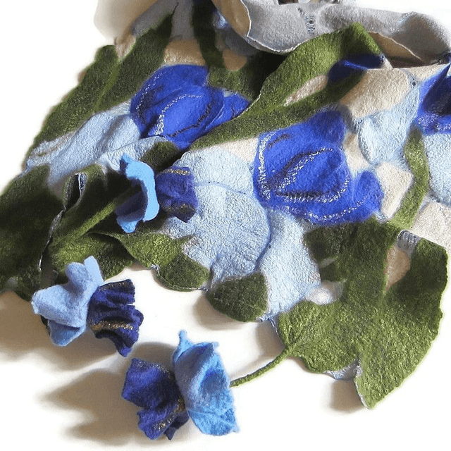 Sciarpa Beige verde seta lana merino feltro Sciarpa fatta a mano infeltrimento fiori Iris Sciarpa lunga calda donna Regalo unico