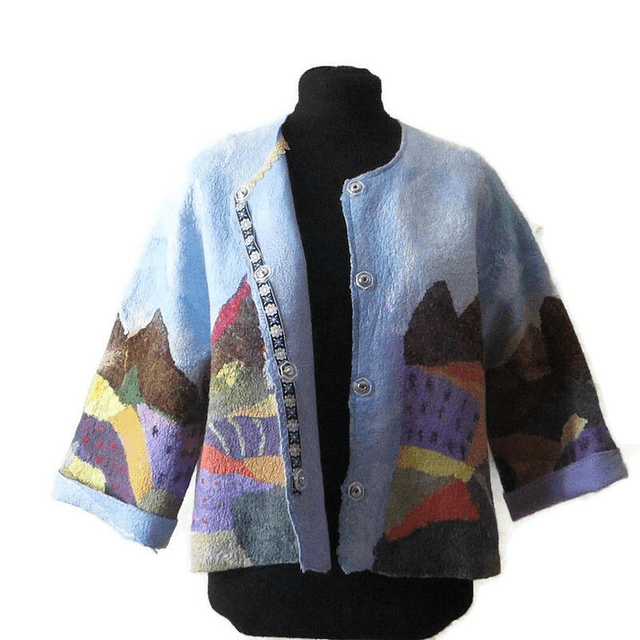 Art Jacket donna feltro lana merino Giacca fatta a mano calda giacca boho