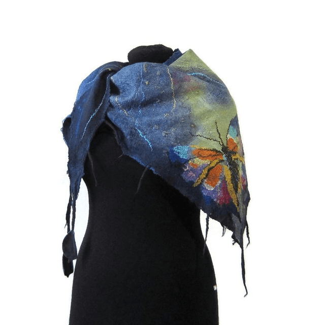 Shawl wool merino silk wrap warm Handmade felted shawl bactus felting farfalla women Unique gift for women