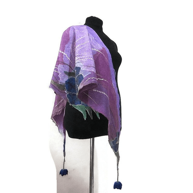 Scialle lana merino seta Scialle feltro fiori di lana fatto a mano bactus infeltrimento lilla donna Regalo unico per le donne