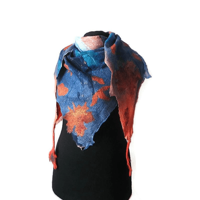 Shawl wool merino silk wrap warm Handmade felted shawl bactus felting blue women Unique gift for women