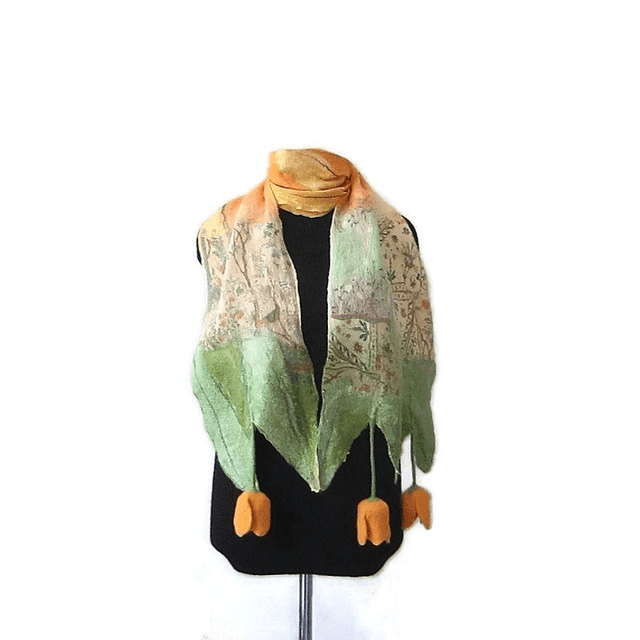 Sciarpa Arancia lana merino seta infeltrita Sciarpa lunga calda donna fatto a mano regali unici per le donne Stile boho chic