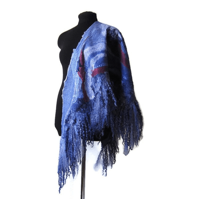 Lana merino Scialle caldo blu infeltrimento bactus inverno Fatto a mano Scialle donna Regalo unico