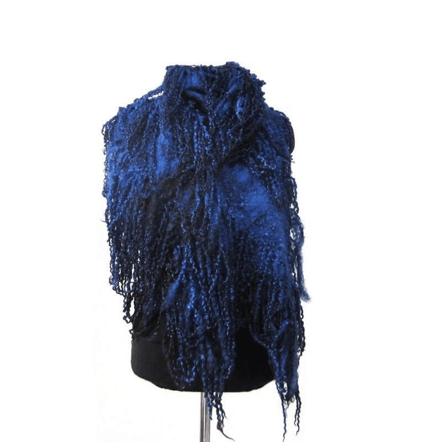 Infeltrito sciarpa lunga blu stola boho di lana