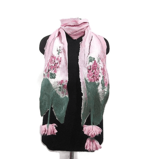 Sciarpa lana merino seta infeltrita fiori feltro Sciarpa rosa lunga calda donna fatto a mano regali unici per donne ragazza